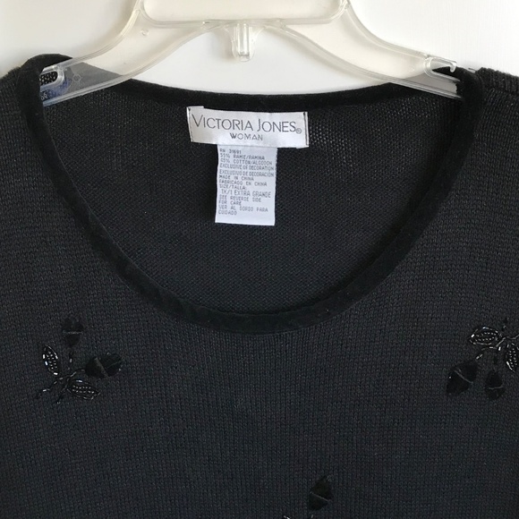 VICTORIA JONES Velvet Beaded Sweater Black Long Sleeve Women’s Plus Size 1X - Picture 2 of 16